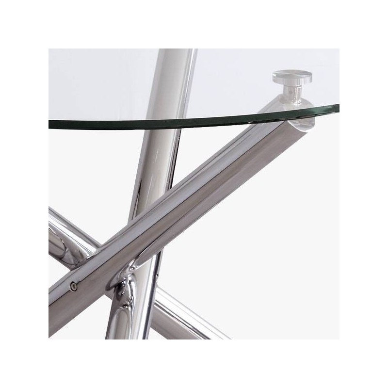 Mesa de Comedor Redonda | Tapa de Cristal y Pata Cromada | Diámetro 110 cm.