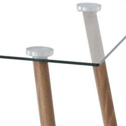 Mesa de Comedor Fija - Cristal Templado y Patas Metálicas con Acabado Madera | 120x80X76 cm