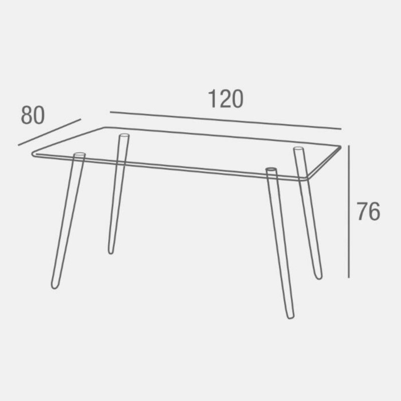 Mesa de Comedor Fija - Cristal Templado y Patas Metálicas con Acabado Madera | 120x80X76 cm