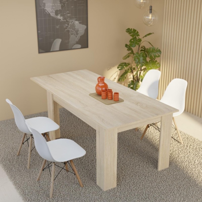 Mesa de Comedor Extensible, Mesa Salón, Robusta, Cambria, 138-198 cm (Largo) x 88 cm (Ancho) x 76 cm (Alto)