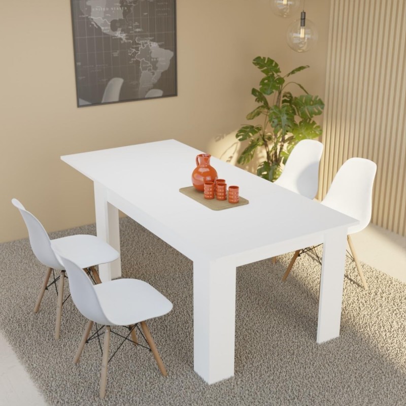 Mesa de Comedor Extensible, Mesa Salón, Robusta, Color Blanco, 138-198 cm (Largo) x 88 cm (Ancho) x 76 cm (Alto)