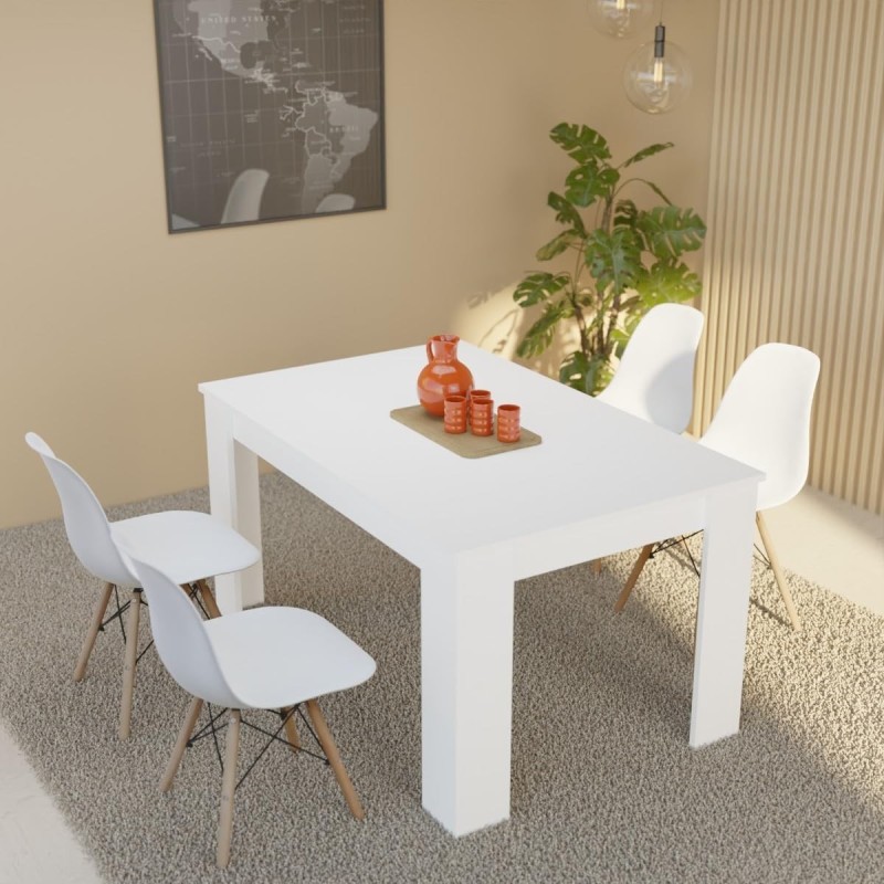Mesa de Comedor Extensible, Mesa Salón, Robusta, Color Blanco, 138-198 cm (Largo) x 88 cm (Ancho) x 76 cm (Alto)