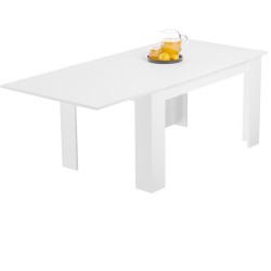 Mesa de Comedor Extensible, Mesa Salón, Robusta, Color Blanco, 138-198 cm (Largo) x 88 cm (Ancho) x 76 cm (Alto)