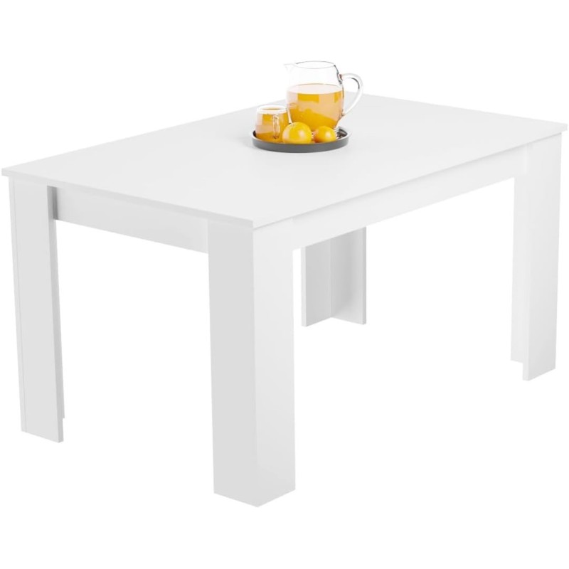 Mesa de Comedor Extensible, Mesa Salón, Robusta, Color Blanco, 138-198 cm (Largo) x 88 cm (Ancho) x 76 cm (Alto)