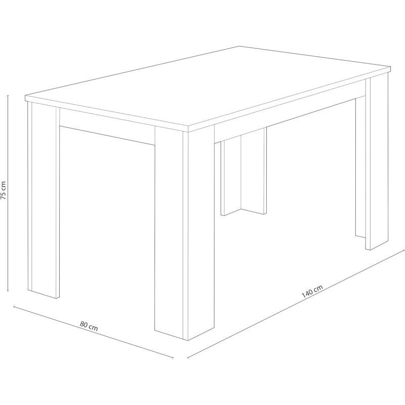 Mesa de Comedor, Mesa de Salón Fija, Color Andersen Blanco, Medidas: 140 cm (Largo) x 80 cm (Ancho) x 75 cm (Alto)