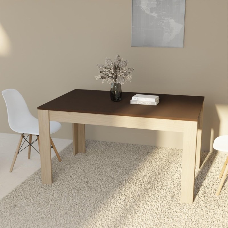 Mesa de Comedor, Mesa de Salón Fija, Color Roble - Grafito, Medidas: 140 cm (Largo) x 80 cm (Ancho) x 75 cm (Alto)