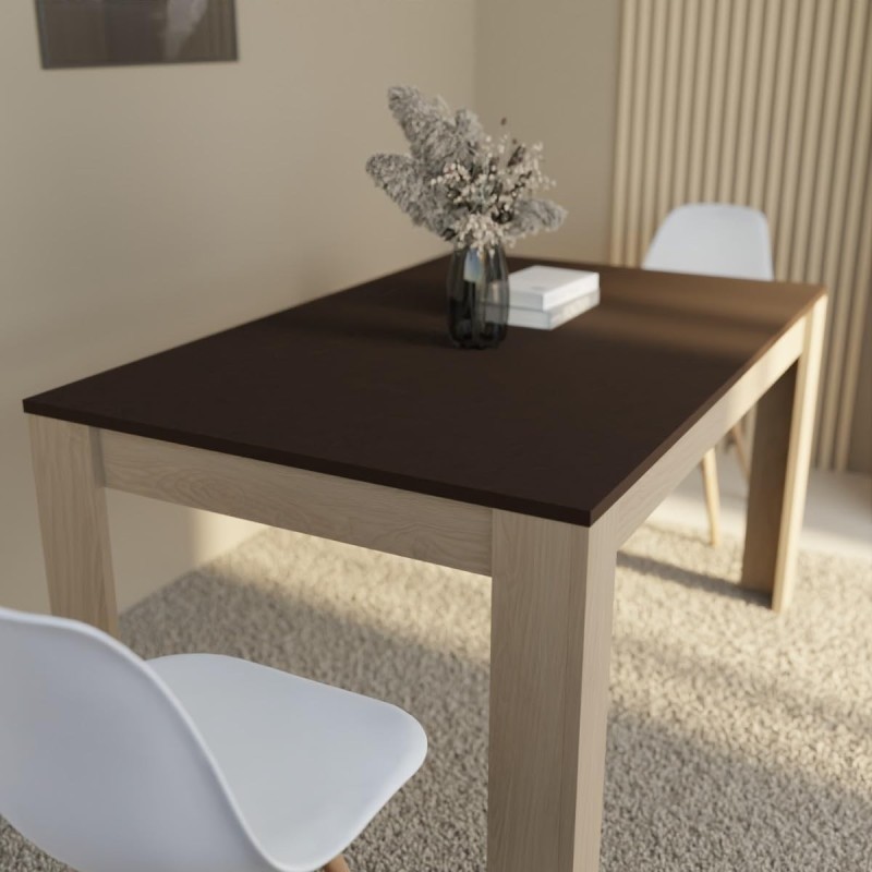 Mesa de Comedor, Mesa de Salón Fija, Color Roble - Grafito, Medidas: 140 cm (Largo) x 80 cm (Ancho) x 75 cm (Alto)