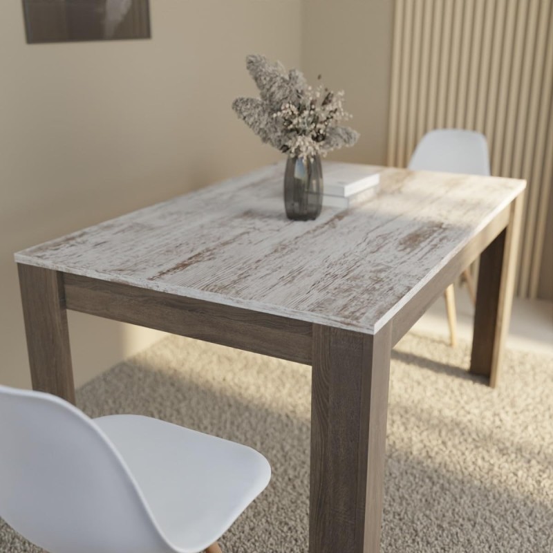 Mesa de Comedor, Mesa de Salón Fija, Color Trufa y Cañon, Medidas: 140 cm (Largo) x 80 cm (Ancho) x 75 cm (Alto)