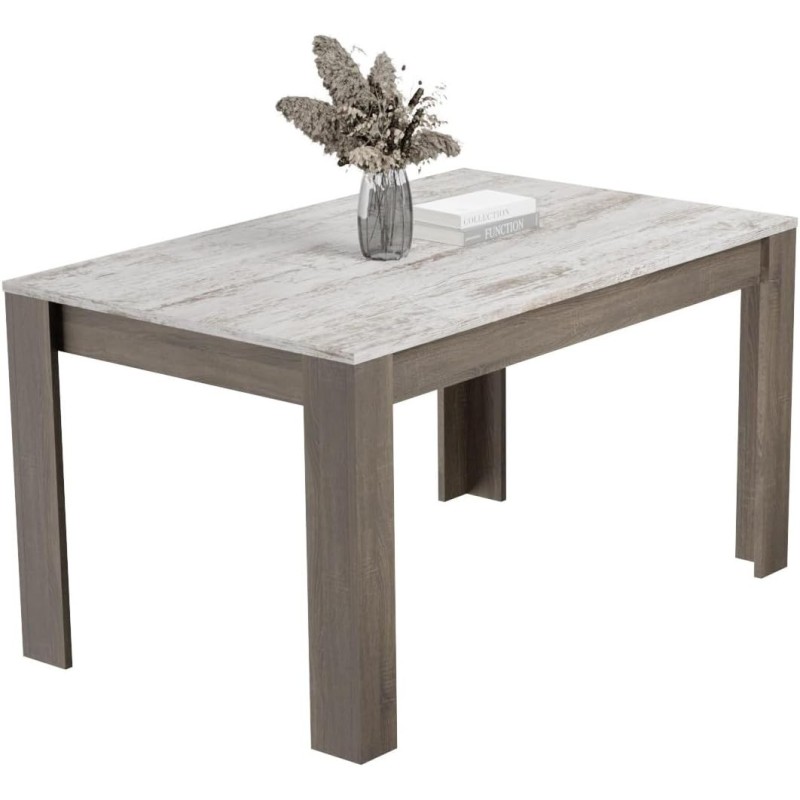 Mesa de Comedor, Mesa de Salón Fija, Color Trufa y Cañon, Medidas: 140 cm (Largo) x 80 cm (Ancho) x 75 cm (Alto)