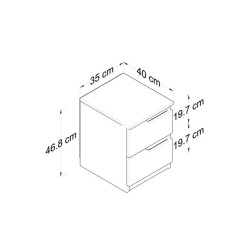 Mesilla de Noche en Blanco y Nogal, 35x40x47 cm, con 2 Cajones