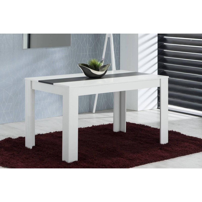Mesa de Comedor Moderna 135x80x75 cm, Tapa MDF Blanco y Negro con Patas Blancas - Estilo Moderno