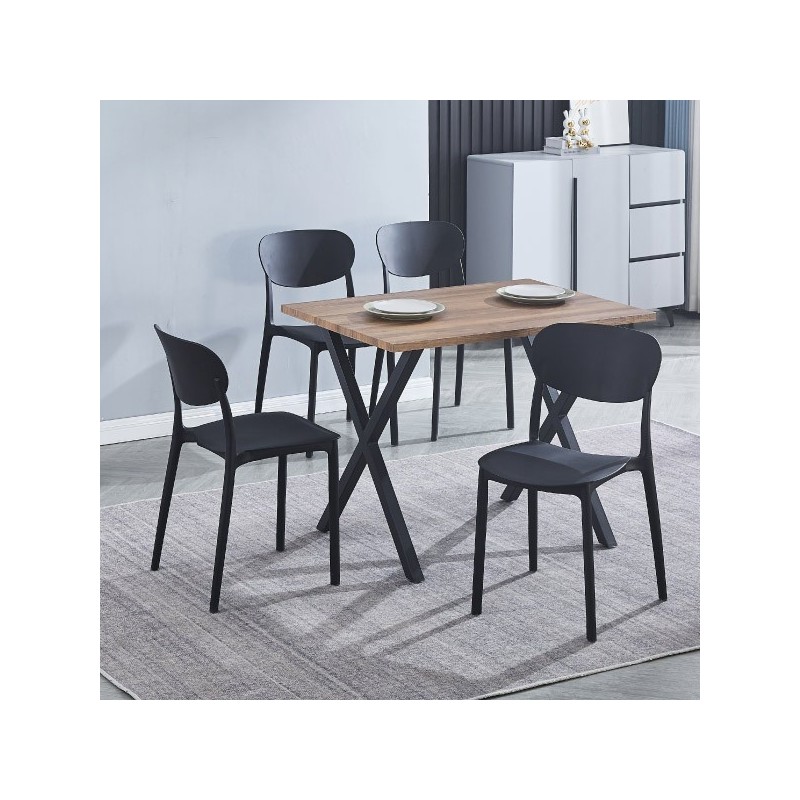 Mesa Comedor Madera, Patas metálicas Negras, Mesa Rectangular, Medidas 100 cm (Largo) x 70 cm (Ancho) 76 cm (Alto)