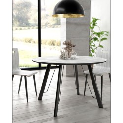 Mesa de Comedor Fija Redonda | Imitación Mármol con Pata Metálica | Diámetro 120 cm x Alto 75 cm
