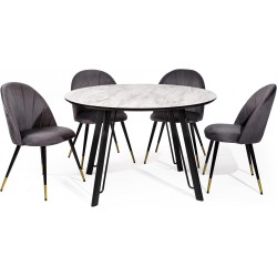 Mesa de Comedor Fija Redonda | Imitación Mármol con Pata Metálica | Diámetro 120 cm x Alto 75 cm