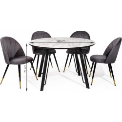 Mesa de Comedor Fija Redonda | Imitación Mármol con Pata Metálica | Diámetro 120 cm x Alto 75 cm