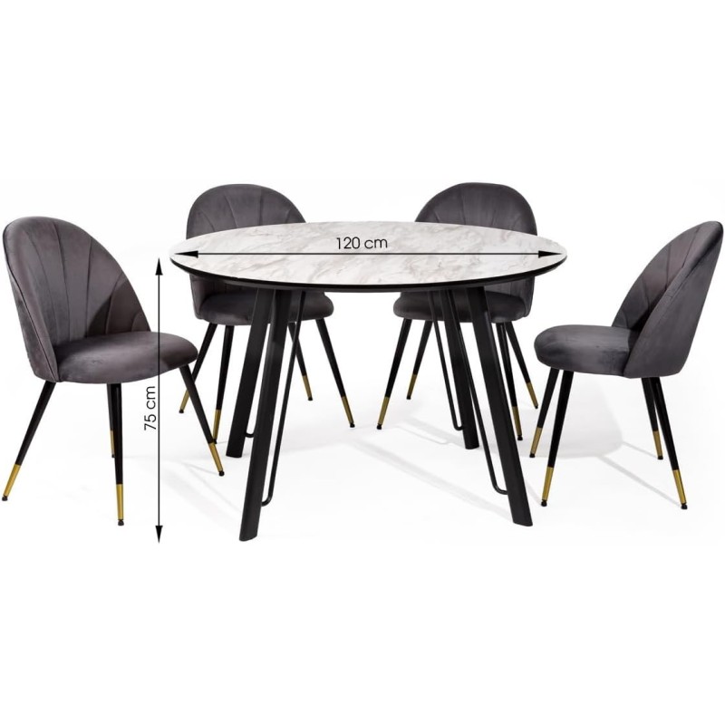 Mesa de Comedor Fija Redonda | Imitación Mármol con Pata Metálica | Diámetro 120 cm x Alto 75 cm