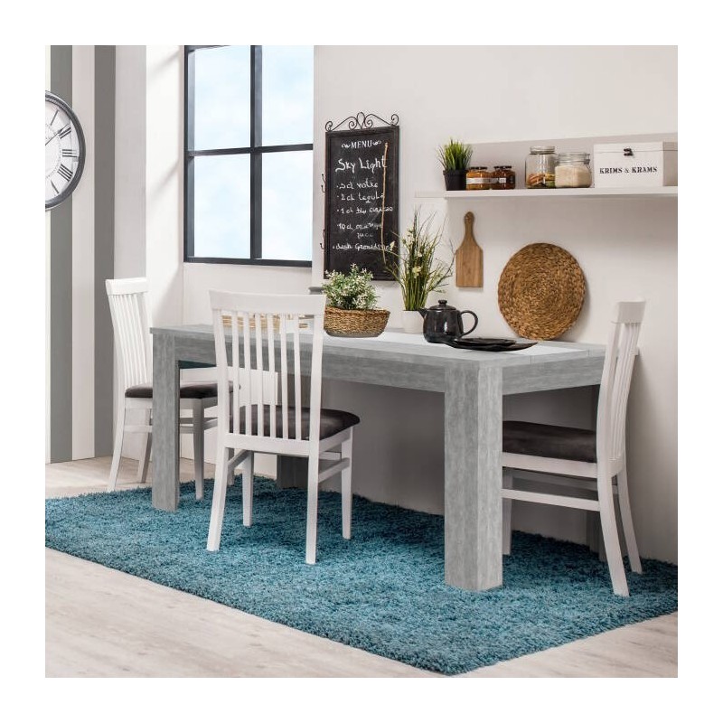 Mesa de Comedor Moderna 135x80x75 cm, Tapa MDF Gris Cemento y Blanco con Patas Resistentes - Estilo Moderno