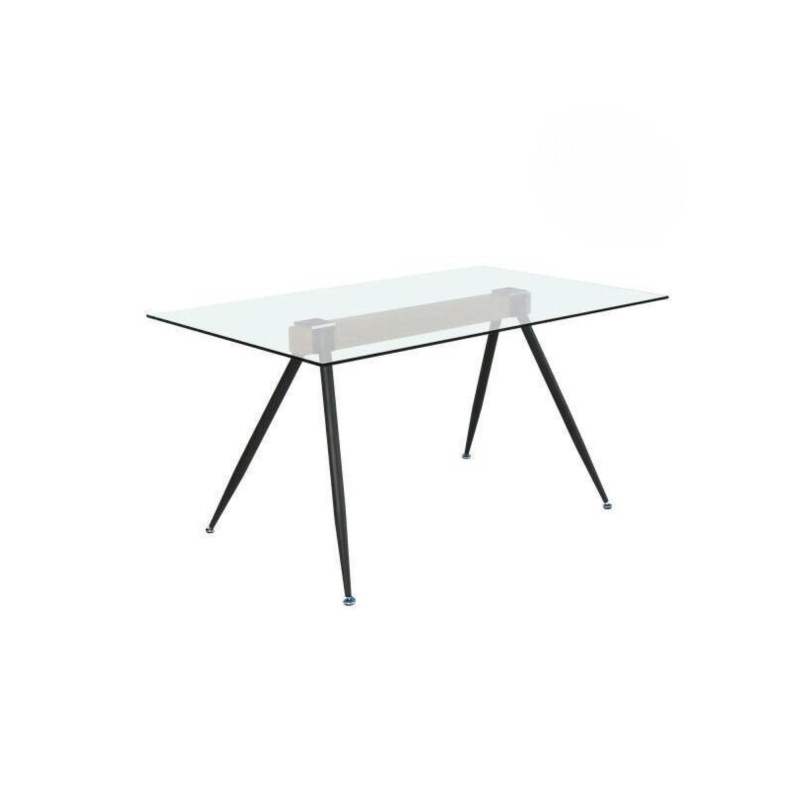 Mesa de Comedor de Cristal Templado - Patas Metálicas Negras y Travesaño de Madera | Diseño Moderno | 140x90 x 75 cm