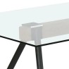 Mesa de Comedor de Cristal Templado - Patas Metálicas Negras y Travesaño de Madera | Diseño Moderno | 140x90 x 75 cm