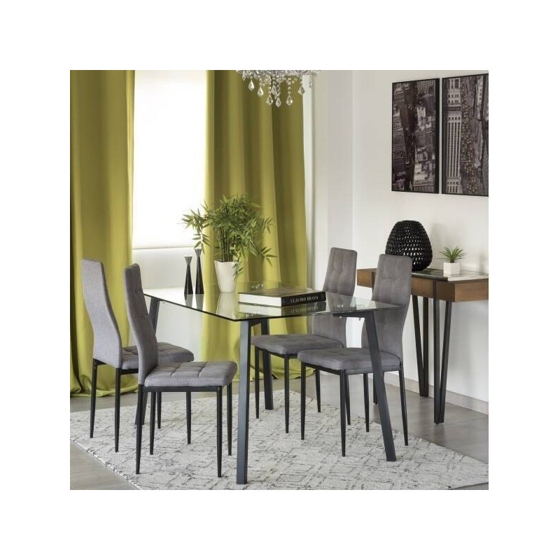 Mesa de Cristal Fija para Comedor - Patas Negras de Metal | Alta Calidad y Estilo Versátil | 140x80 x 75 cm