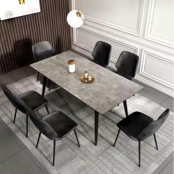 Mesa de Comedor Extensible Moderna – Acabado en Color Cemento y Patas Negro Mate | Ajustable de 140/180x 80x 75 cm