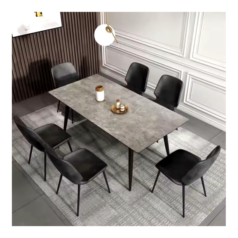 Mesa de Comedor Extensible Moderna – Acabado en Color Cemento y Patas Negro Mate | Ajustable de 140/180x 80x 75 cm