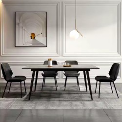 Mesa de Comedor Extensible Moderna – Acabado en Color Cemento y Patas Negro Mate | Ajustable de 140/180x 80x 75 cm