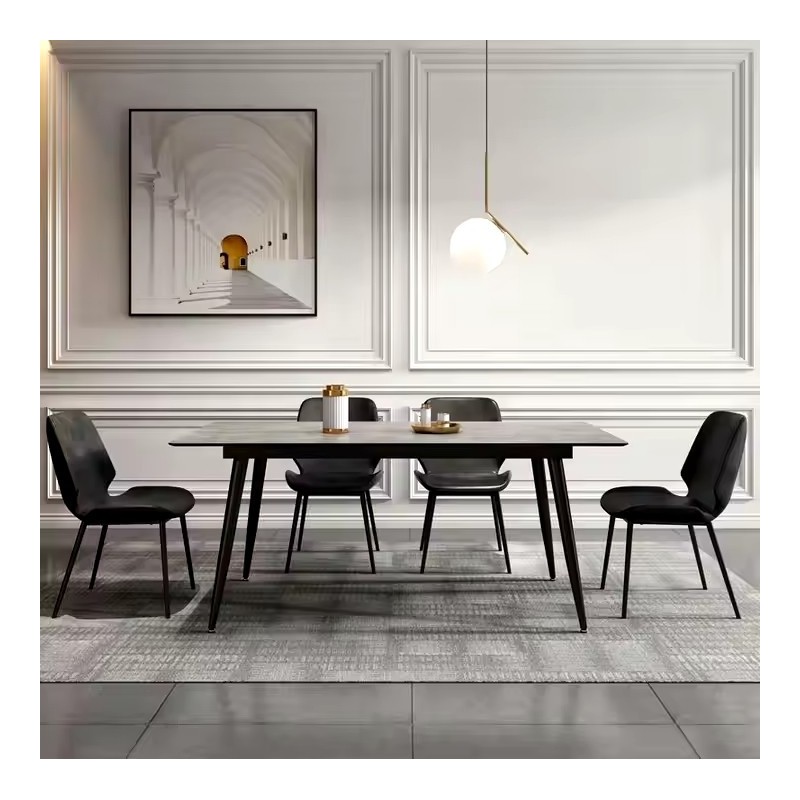 Mesa de Comedor Extensible Moderna – Acabado en Color Cemento y Patas Negro Mate | Ajustable de 140/180x 80x 75 cm