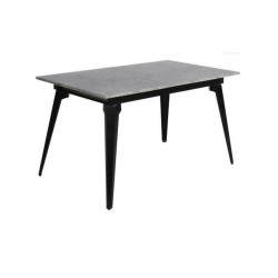 Mesa de Comedor Extensible Moderna – Acabado en Color Cemento y Patas Negro Mate | Ajustable de 140/180x 80x 75 cm