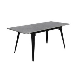 Mesa de Comedor Extensible Moderna – Acabado en Color Cemento y Patas Negro Mate | Ajustable de 140/180x 80x 75 cm
