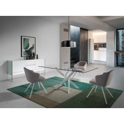 Mesa de Comedor Fija | Tapa de Cristal y Patas Metálicas | Medidas: 140 x 90 x 76 cm (Largo x Ancho x Alto)