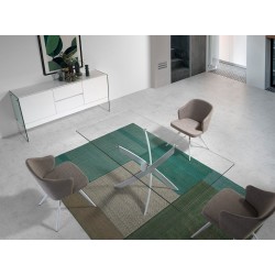 Mesa de Comedor Fija | Tapa de Cristal y Patas Metálicas | Medidas: 140 x 90 x 76 cm (Largo x Ancho x Alto)