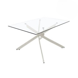Mesa de Comedor Fija | Tapa de Cristal y Patas Metálicas | Medidas: 140 x 90 x 76 cm (Largo x Ancho x Alto)