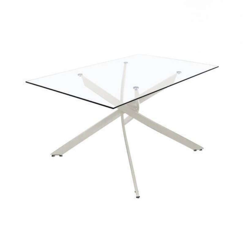 Mesa de Comedor Fija | Tapa de Cristal y Patas Metálicas | Medidas: 140 x 90 x 76 cm (Largo x Ancho x Alto)