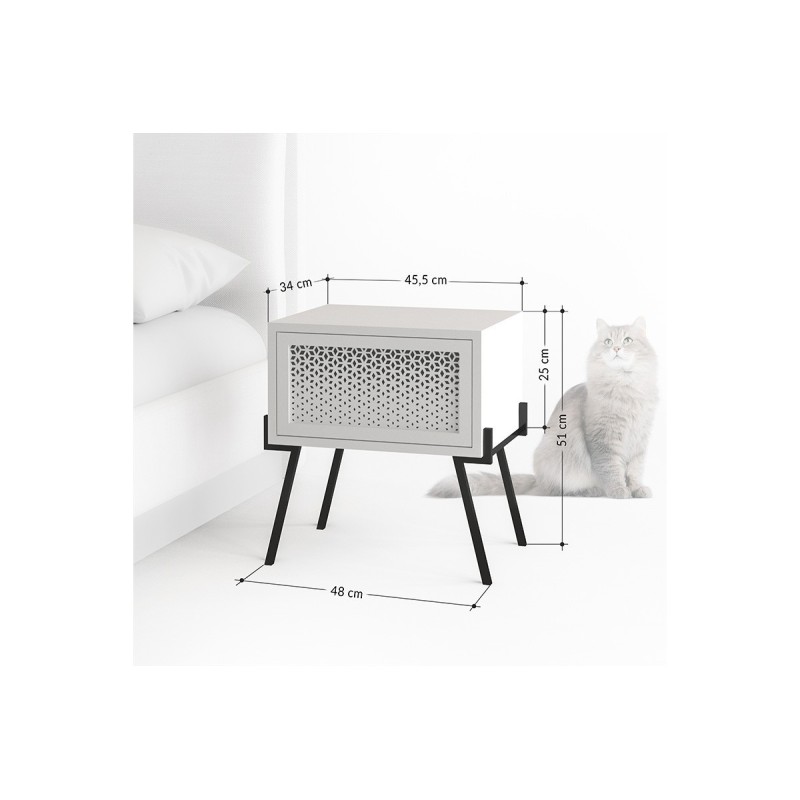 Mesita de noche con 1 cajón Color Blanco y Negro Abatible-48x34x51cm - Diseño moderno