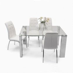 Mesa de Comedor con Tapa de Cristal Templado | Patas Metálicas | Dimensiones: 140 x 90 x 76 cm (Largo x Ancho x Alto)