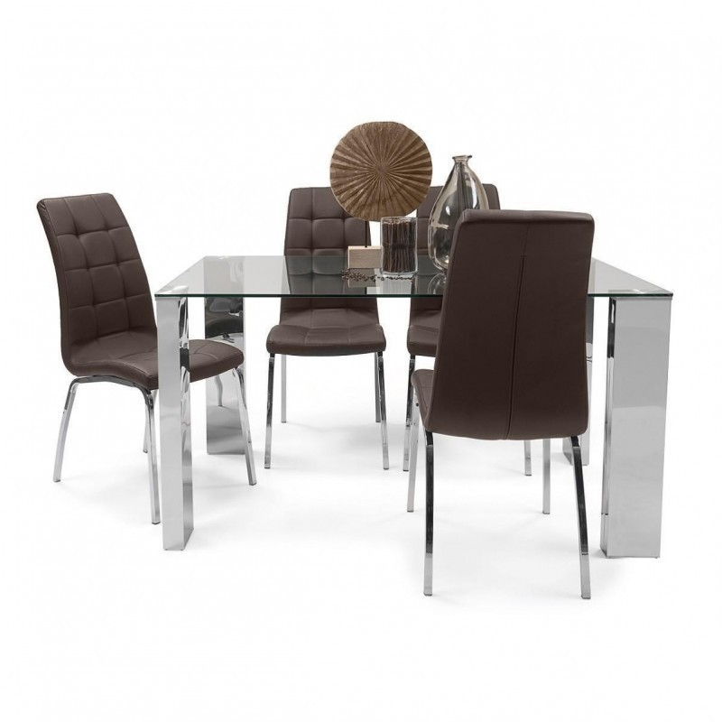 Mesa de Comedor con Tapa de Cristal Templado | Patas Metálicas | Dimensiones: 140 x 90 x 76 cm (Largo x Ancho x Alto)