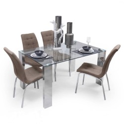 Mesa de Comedor con Tapa de Cristal Templado | Patas Metálicas | Dimensiones: 140 x 90 x 76 cm (Largo x Ancho x Alto)