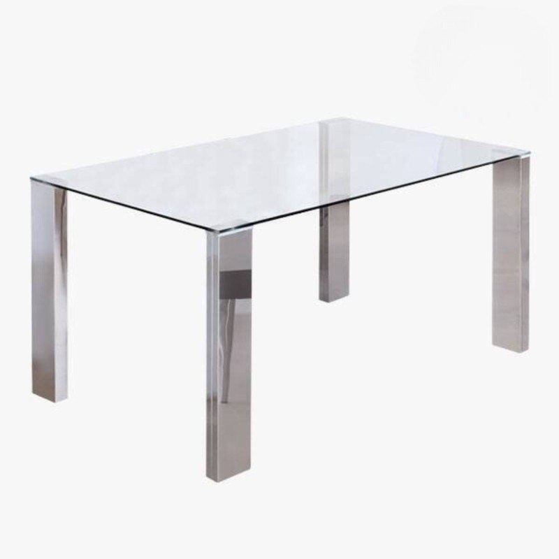 Mesa de Comedor con Tapa de Cristal Templado | Patas Metálicas | Dimensiones: 140 x 90 x 76 cm (Largo x Ancho x Alto)