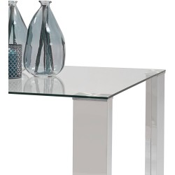 Mesa de Comedor con Tapa de Cristal Templado | Patas Metálicas | Dimensiones: 140 x 90 x 76 cm (Largo x Ancho x Alto)
