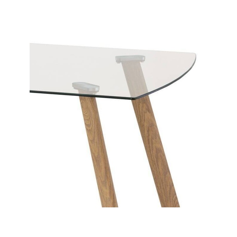 Mesa de Comedor Nórdica | Diseño con Tapa de Cristal Transparente y Patas de Metal Color Roble | Dimensiones: 140 x 80 x 76 cm