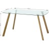 Mesa de Comedor Nórdica | Diseño con Tapa de Cristal Transparente y Patas de Metal Color Roble | Dimensiones: 140 x 80 x 76 cm