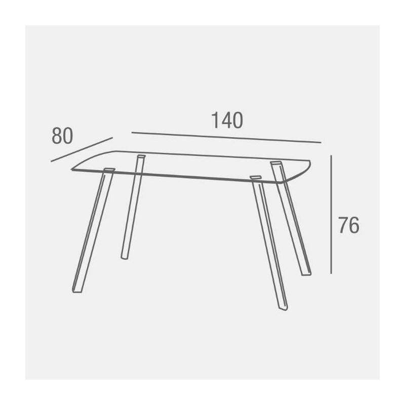 Mesa de Comedor Nórdica | Diseño con Tapa de Cristal Transparente y Patas de Metal Color Roble | Dimensiones: 140 x 80 x 76 cm