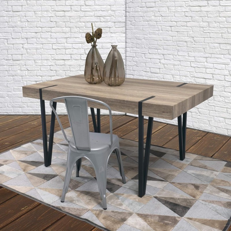 Mesa de Comedor o Cocina, MDF con Acabado Laminado Color Canyon | Patas Metálicas Negras | Medidas: 150 x 90 x 75 cm