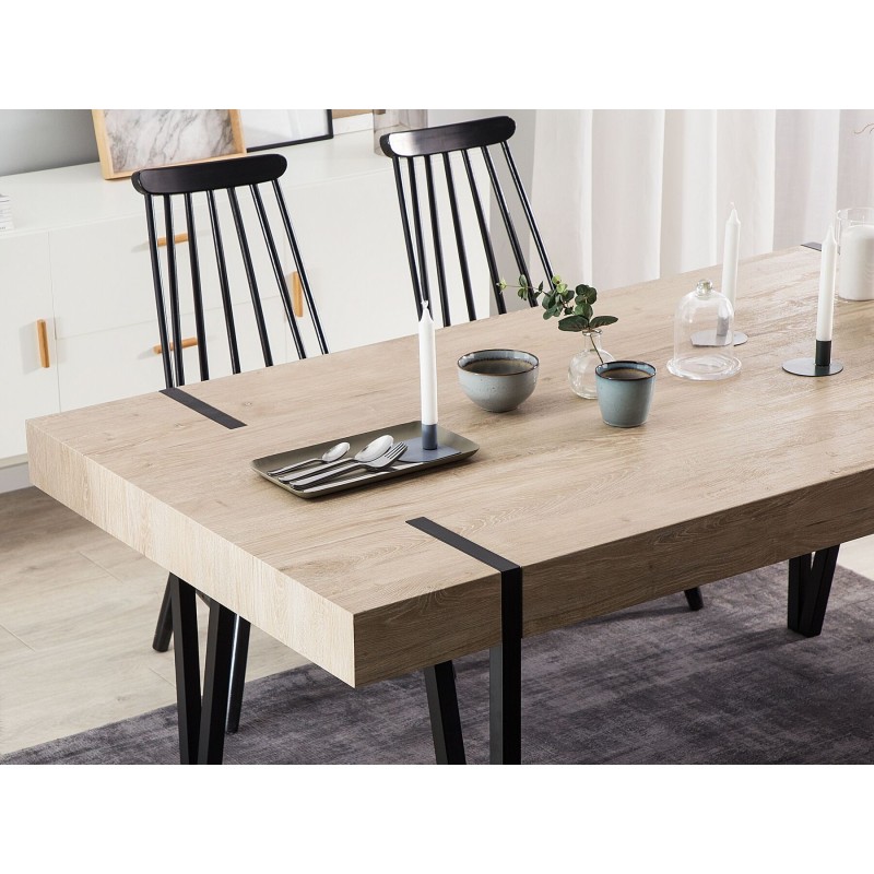 Mesa de Comedor o Cocina| MDF con Acabado Laminado Color Roble Sonoma | Patas Metálicas Negras | Medidas: 150 x 90 x 75 cm