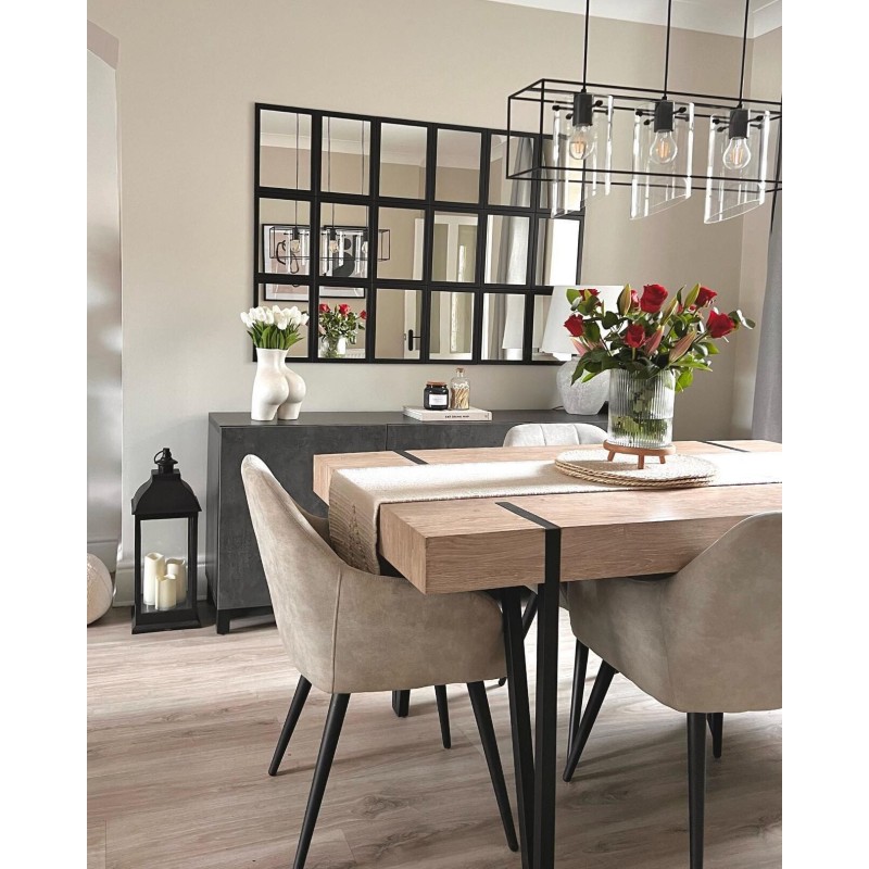 Mesa de Comedor o Cocina| MDF con Acabado Laminado Color Roble Sonoma | Patas Metálicas Negras | Medidas: 150 x 90 x 75 cm