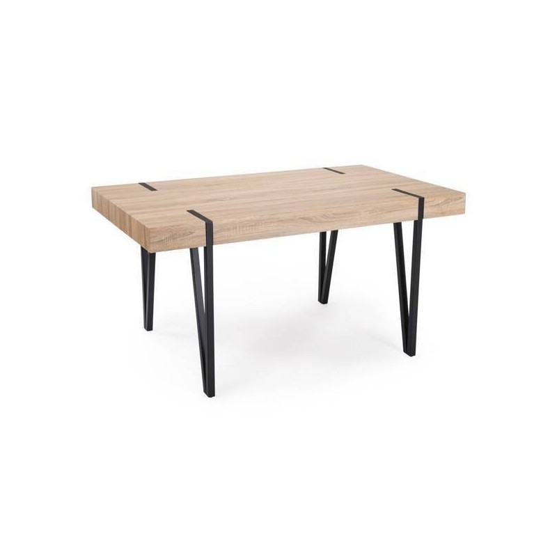 Mesa de Comedor o Cocina| MDF con Acabado Laminado Color Roble Sonoma | Patas Metálicas Negras | Medidas: 150 x 90 x 75 cm