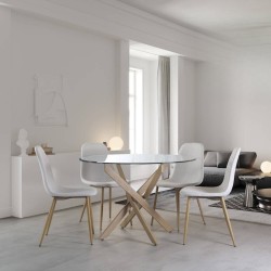 Mesa Redonda con Tapa de Cristal y Estructura Metálica Acabado Madera | Medidas: 110 x 73 cm