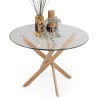 Mesa Redonda con Tapa de Cristal y Estructura Metálica Acabado Madera | Medidas: 110 x 73 cm