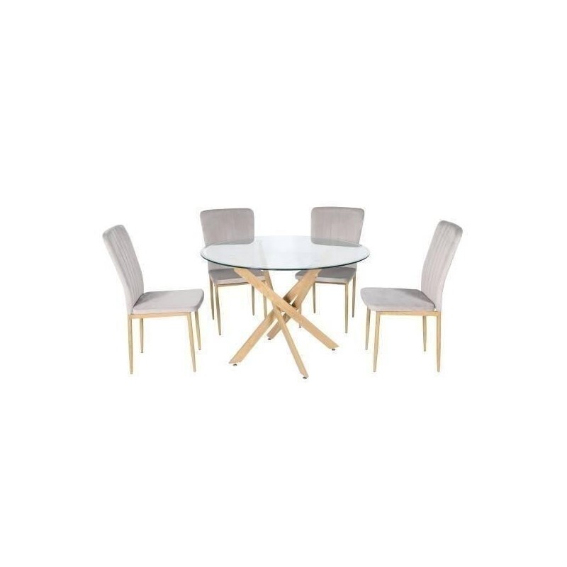 Mesa Redonda con Tapa de Cristal y Estructura Metálica Acabado Madera | Medidas: 110 x 73 cm